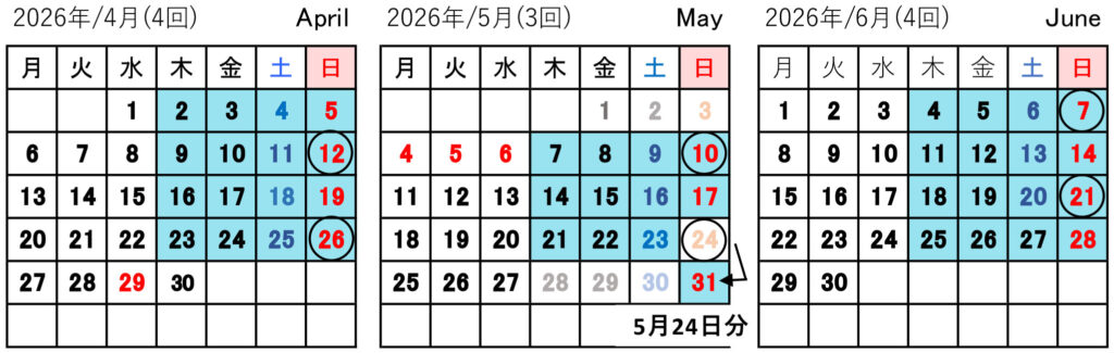 ’26 3月～6月のスケジュール